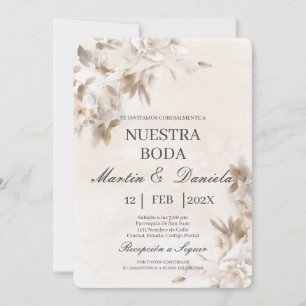 Weiße Blume beige spanische Einladung zur Hochzeit