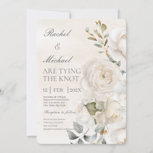 Weiße Blume beige spanische Einladung zur Hochzeit (Vorderseite)