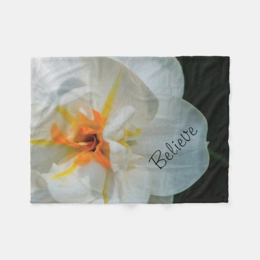 Weiße Blume Blanket Fleecedecke (Vorderseite (Horizontal))