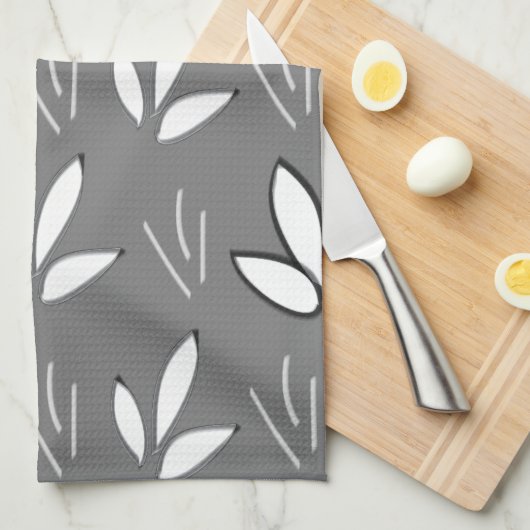 Weiße Blume Blumengrau Geschirrtuch (Viertel Falte)