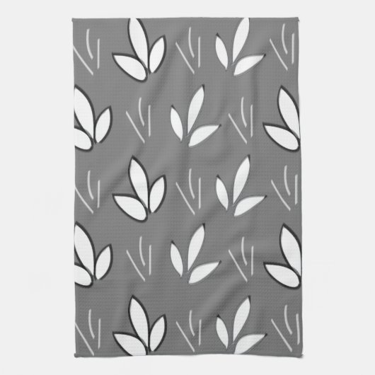 Weiße Blume Blumengrau Geschirrtuch (Vertikal)
