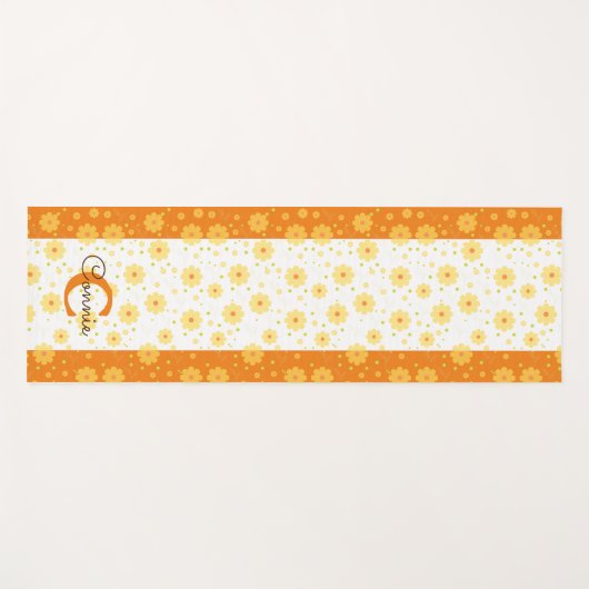 Weiße Blume Blumenmuster Monogramm Yogamatte (Vorderseite (Horizontal))
