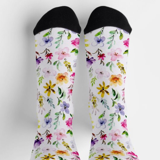Weiße Blume Blumenmuster Socken (Oben)