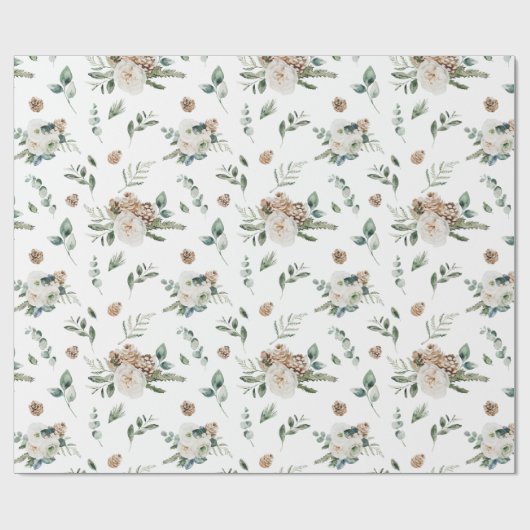 Weiße Blume Blumenstrauß und Pinienbäume Geschenkpapier (Flach)