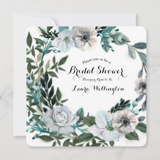 Weiße Blume Botanischer Grünreath Einladung (Vorderseite)