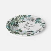 Weiße Blume Botanischer Grünreath Pappteller (Schrägansicht)