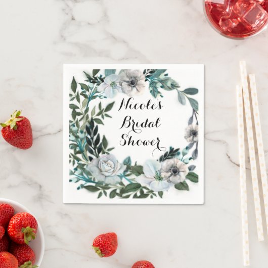 Weiße Blume Botanischer Grünreath Serviette (Beispiel)