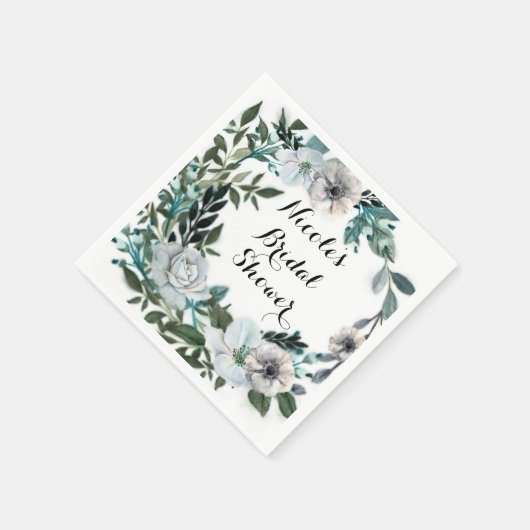 Weiße Blume Botanischer Grünreath Serviette (Ecke)