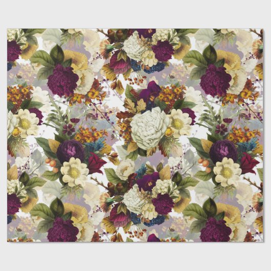 Weiße Blume-Bouquets mit üppigen antiken Motiven Geschenkpapier (Flach)
