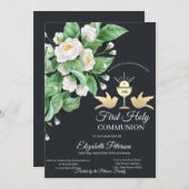 Weiße Blume Chalice Erste Heilige Kommune Einladung (Vorne/Hinten)