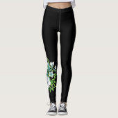 Weiße Blume Corsage Blätter Naturschwarz Leggings (Vorderseite)