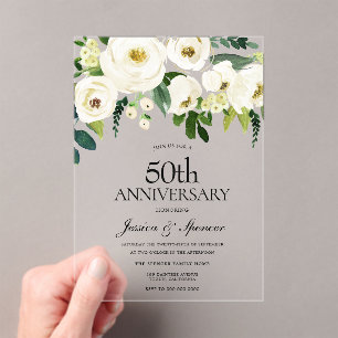 Weiße Blume & Creme 50. Hochzeitstag Acryleinladungen