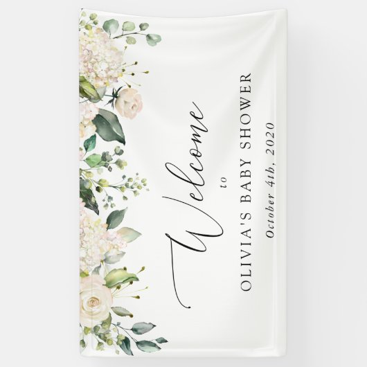 Weiße Blume, Creme-Blume, Babydusche Empfang Banner (Vertikal)
