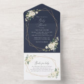 Weiße Blume, Creme-Blume, Boho, Babydusche All In One Einladung (Innen Boden)