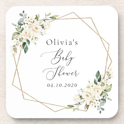 Weiße Blume, Creme-Blume, Boho, Babydusche Getränkeuntersetzer (Vorderseite)