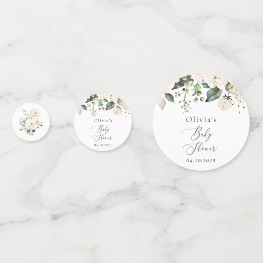 Weiße Blume, Creme-Blume, Boho, Babydusche Konfetti (Rückseiten)