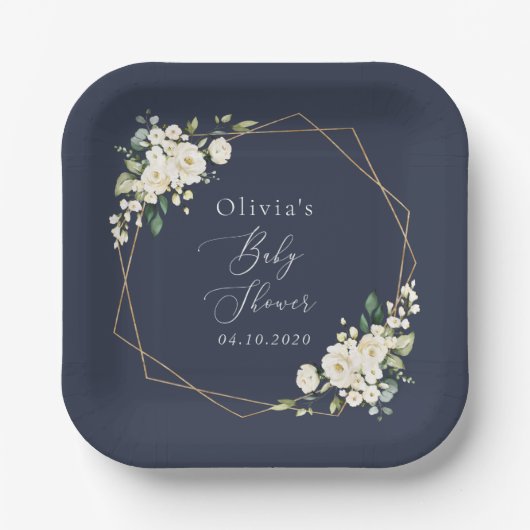 Weiße Blume, Creme-Blume, Boho, Babydusche Pappteller (Vorderseite)