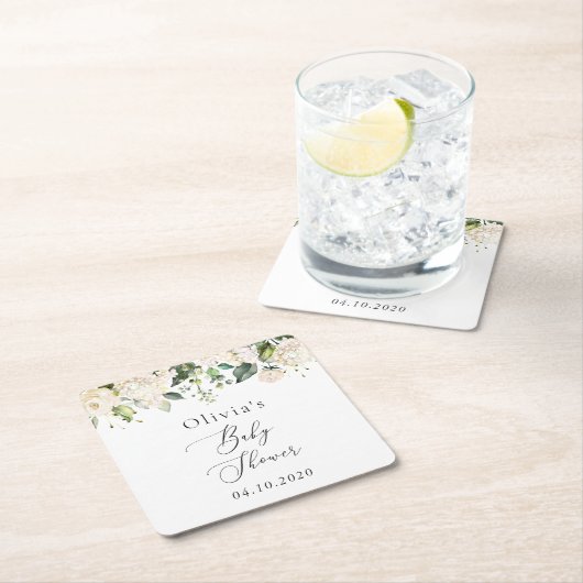 Weiße Blume, Creme-Blume, Boho, Babydusche Rechteckiger Pappuntersetzer (Vor Ort)