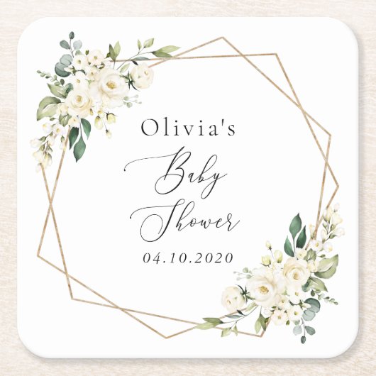 Weiße Blume, Creme-Blume, Boho, Babydusche Rechteckiger Pappuntersetzer (Vorderseite)