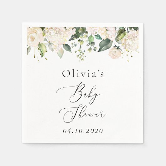 Weiße Blume, Creme-Blume, Boho, Babydusche Serviette (Vorderseite)