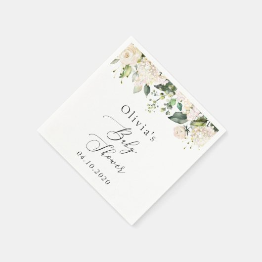 Weiße Blume, Creme-Blume, Boho, Babydusche Serviette (Ecke)