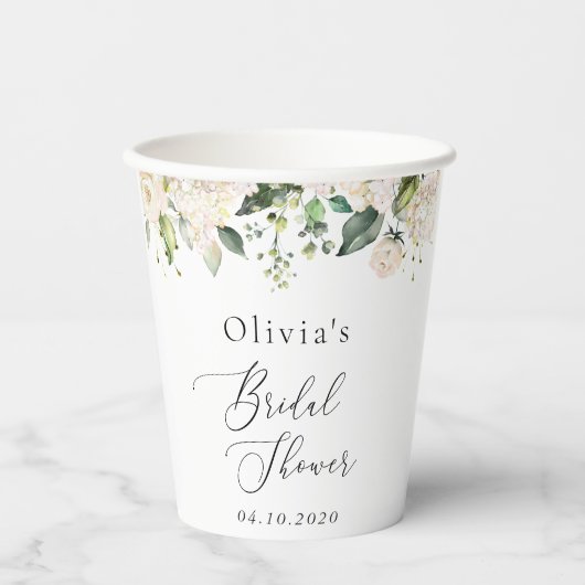 Weiße Blume, Creme-Blume, Boho, Brautparty Pappbecher (Vorderseite)