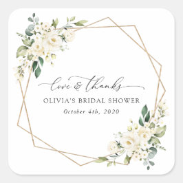 Weiße Blume, Creme-Blume, Boho, Brautparty Quadratischer Aufkleber