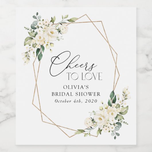 Weiße Blume, Creme-Blume, Boho, Brautparty Weinetikett (Einzelnes Label)