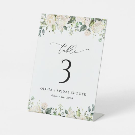 Weiße Blume, Creme-Blume, Boho, Tischnummern Sockelschild (Vorderseite)