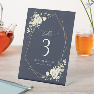 Weiße Blume, Creme-Blume, Boho, Tischnummern Sockelschild