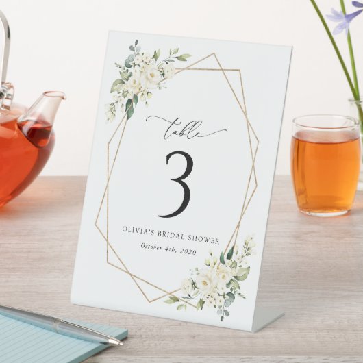 Weiße Blume, Creme-Blume, Boho, Tischnummern Sockelschild (In Situ)
