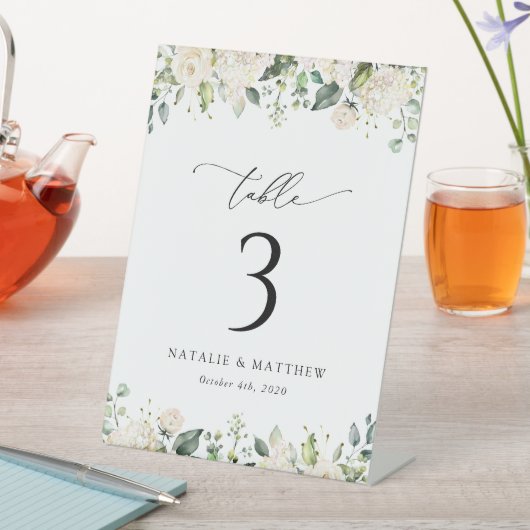 Weiße Blume, Creme-Blume, Boho, Tischnummern Sockelschild (In Situ)