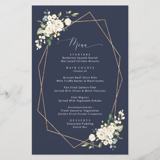 Weiße Blume, Creme-Blume, Brautparty-Menü (Vorderseite)
