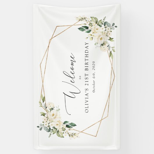 Weiße Blume, Creme-Blume, GeburtstagsWillkommen Banner (Vertikal)