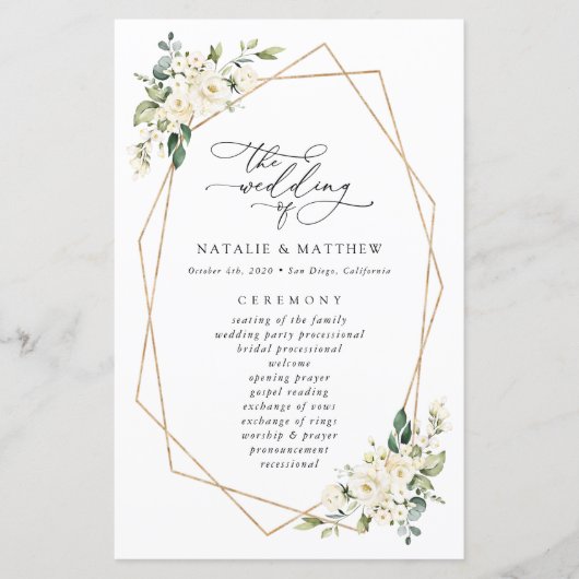 Weiße Blume, Creme-Blume, Hochzeitsprogramm (Vorderseite)