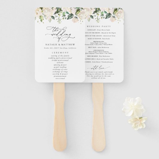 Weiße Blume, Creme-Blume, Hochzeitsprogramm Fächer (Vorne und Hinten)
