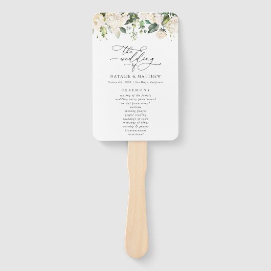 Weiße Blume, Creme-Blume, Hochzeitsprogramm Fächer (Vorderseite)