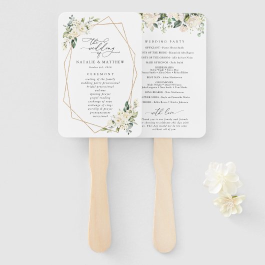 Weiße Blume, Creme-Blume, Hochzeitsprogramm Fächer (Vorne und Hinten)