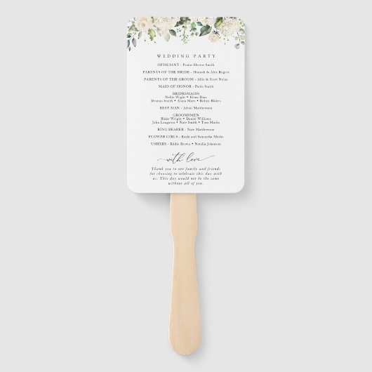 Weiße Blume, Creme-Blume, Hochzeitsprogramm Fächer (Rückseite)
