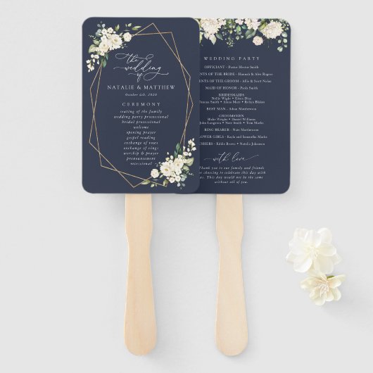 Weiße Blume, Creme-Blume, Hochzeitsprogramm Fächer (Vorne und Hinten)
