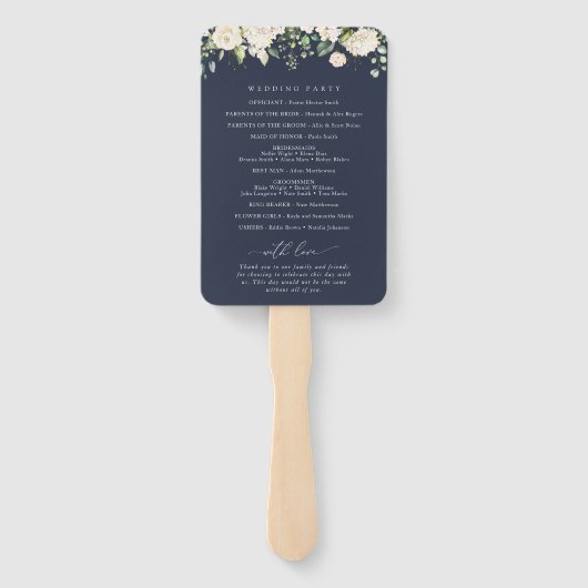 Weiße Blume, Creme-Blume, Hochzeitsprogramm Fächer (Rückseite)