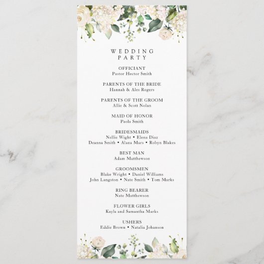 Weiße Blume, Creme-Blume, Hochzeitsprogramm Programm (Rückseite)