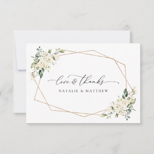 Weiße Blume, cremige Blume, Grünpflanzen, Hochzeit Dankeskarte (Vorderseite)