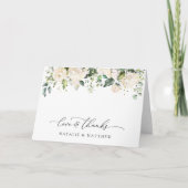 Weiße Blume, cremige Blume, Grünpflanzen, Hochzeit Dankeskarte (Vorderseite)