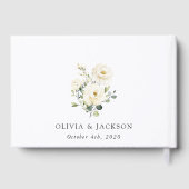 Weiße Blume, cremige Blume, Grünpflanzen, Hochzeit Gästebuch (Rückseite)