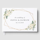 Weiße Blume, cremige Blume, Grünpflanzen, Hochzeit Gästebuch (Vorderseite)