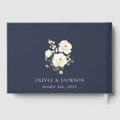 Weiße Blume, cremige Blume, Grünpflanzen, Hochzeit Gästebuch (Rückseite)