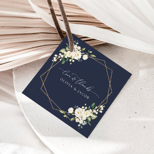 Weiße Blume, cremige Blume, Grünpflanzen, Hochzeit Geschenkanhänger