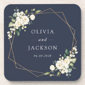 Weiße Blume, cremige Blume, Grünpflanzen, Hochzeit Getränkeuntersetzer (Vorderseite)