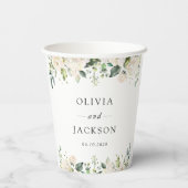 Weiße Blume, cremige Blume, Grünpflanzen, Hochzeit Pappbecher (Rückseite)
